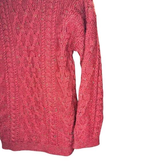 Crafts & Woollens Vintage Red 100% Wool Aran Chunky Pullover Sweater Sz S - Picture 6 of 10